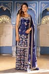 Buy_Suruchi Parakh_Blue Georgette Crepe Printed Garden Scoop Neck Kurta Sharara Set _at_Aza_Fashions