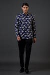 Buy_Balance by Rohit Bal_Blue Poplin Satin Printed Horse Fitted Shirt _at_Aza_Fashions