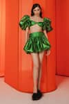 Buy_July Issue_Green Organza Sweetheart Neck Nora Bandeau Crop Top And Balloon Skirt Set _at_Aza_Fashions