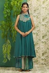 Buy_Alaya Advani_Green Muslin Silk Print And Embroidery Floral Yoke Sleeveless Kurta & Palazzo Set _at_Aza_Fashions