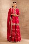 Buy_JAYANTI REDDY_Red Silk Embroidered Zardozi Round Tunic Sharara Set  _at_Aza_Fashions