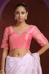 Buy_Weaver Story_Pink Tissue Embroidery Zardozi V Neck Neckline Blouse _at_Aza_Fashions