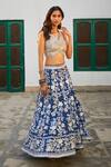 Buy_Twenty Nine_Blue Gabardine Mirrors, Beads V-neck Hand Embroidered Bustier _at_Aza_Fashions
