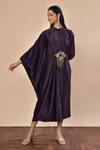 Buy_Khwaab by Sanjana Lakhani_Purple Milano Satin Draped Asymmetric Kaftan_at_Aza_Fashions
