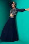 Buy_Rishi And Soujit_Blue Georgette Embroidery Embellished Crop Jacket And Gathered Skirt Set  _at_Aza_Fashions