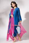 Buy_The Aarya_Blue Chanderi, Viscose, Organza Lace, Embroidery Round Neck Kurta Set _at_Aza_Fashions