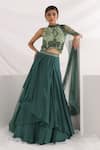 Buy_Smriti By Anju Agarwal_Green Organza, Net, Taffeta Beads, Lorena Layered Lehenga And Blouse Set _at_Aza_Fashions