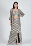 Buy_Soniya G_Grey Silk And Embellishment Floral Square Chevron Cape & Skirt Set _at_Aza_Fashions