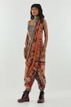 Buy_Aseem Kapoor_Multi Color Drape Natural Crepe Printed Paisley Sadhvi Dhoti Saree  _at_Aza_Fashions