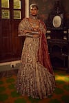 Buy_Etasha by Asha Jain_Gold Lehenga And Dupatta Metallic Tissue Textured V Neck Flared Set _at_Aza_Fashions