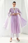 Buy_Roze_Purple Cotton, Handloom Cotton, Chiffon Lace, Iris Front Pleated Kurta Set _at_Aza_Fashions