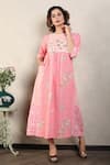 Buy_Falguni.Foram_Pink Dress Gauze Linen Printed And Applique Hand Checkered Panelled  _at_Aza_Fashions