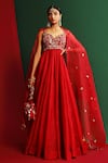 Buy_Mahima Mahajan_Red Organza Embroidered Floral Pattern Sweetheart Yami Anarkali With Dupatta _at_Aza_Fashions