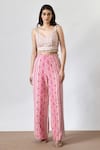 Buy_Salt and Spring_Pink Embroidery V Neck Pattern Pant And Crop Top Set _at_Aza_Fashions