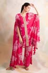 Buy_Palak & Mehak_Pink Crepe Printed Bandhani Round Floral Cape Top And Pant Set _at_Aza_Fashions