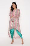 Buy_Bha sha_Multi Color Tunic Georgette Printed Chevron Round Venus And Dhoti Pant Set _at_Aza_Fashions