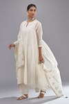 Buy_KORA_Off White Kurta And Dupatta  Cotton & Mirror Straight Pant Set  _at_Aza_Fashions