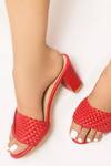 Buy_Myra_Red Round Toe Braided Block Heels_at_Aza_Fashions