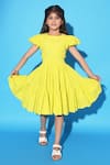 Buy_LittleCheer_Yellow Cotton Poplin Solid Puffed Sleeve Tiered Dress _at_Aza_Fashions