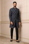 Buy_Tarun Tahiliani_Grey Trouser Tr Fabric Stripe Pattern Textured Sherwani Set _at_Aza_Fashions