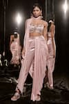 Buy_Masumi Mewawalla_Pink Net Embellished Sequin Scoop Neck Embroidered Blouse Draped Pant Set _at_Aza_Fashions