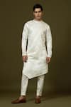 Buy_Paarsh_Ivory Linen, Satin, Cotton Embroidery Chid Asymmetric Kurta Set _at_Aza_Fashions