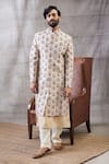 Buy Soup By Sougat Paul Beige Silk, Muslin Embroidery Sarouk Feather Motif Print Sherwani Set at Aza Fashions Buy_Soup By Sougat Paul_Beige Silk, Muslin Embroidery Sarouk Feather Motif Print Sherwani Set _at_Aza_Fashions