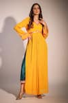 Buy_Pallavi Jaipur_Yellow Kurta Wrinkle Crepe Embroidered Applique Work Pleated And Pant Set _at_Aza_Fashions