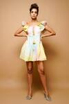 Buy_Ahi Clothing_Multi Color Organza Hand Painted Square Neck Ruffle Sleeve Dress _at_Aza_Fashions