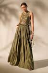 Buy_Nikita Mhaisalkar_Green Silk Cut Work, Tassels, Embroidery Halter Neck Maxi Dress _at_Aza_Fashions