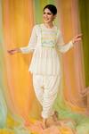Buy_Kacha Tanka_Ivory Kurta And Dhoti Cotton Voile Hand Embroidery Bead Embellished & Pant Set _at_Aza_Fashions