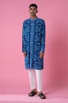 Buy_Siddhartha Bansal_Blue Cotton Dobby Stripe Printed Royal Chintz Mandarin Collar Kurta Set  _at_Aza_Fashions