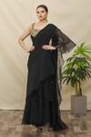 Buy_Samyukta Singhania_Black Georgette Embroidery Mirror Square Ruffle Pre-draped Saree With Blouse _at_Aza_Fashions