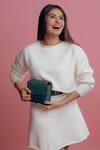 Buy_And Also_Green Croc Pattern Texture Curvy Mini Bag_at_Aza_Fashions