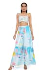 Buy_Payal Singhal_Blue Dupion Silk Print And Embroidery Painterly Square Neck Bustier & Palazzo Set _at_Aza_Fashions