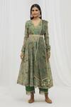 Yuvraani Jaipur_Green Chanderi, Cotton Sequins, Lace, Tassels, Floral Print Anarkali Set _Online_at_Aza_Fashions