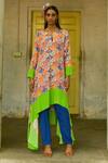 Buy_Swati Vijaivargie_Multi Color Silk Scallop Rajnigandha Asymmetric Tunic And Pant Set  _at_Aza_Fashions