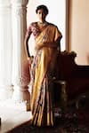 Buy_Archana Jaju_Pink Saree Handloom Cotton Kanjeevaram And Blouse Hand Painted & With _at_Aza_Fashions