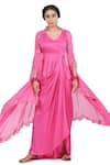 Buy_Seema Nanda_Pink Organza, Bemberg Satin, Lining Cotton Mul Gulab Draped With Embroidered _at_Aza_Fashions