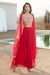 Buy_Basanti - Kapde Aur Koffee_Pink Cape- Viscose Organza Embroidery Zari Cape Placement And Draped Skirt Set _at_Aza_Fashions