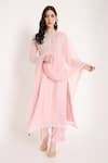 Buy_Bha Sha_Pink Georgette, Net Sequins, Beads, Metallic Meenakshi Chevron Pattern Kurta Set _at_Aza_Fashions