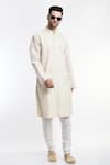 Buy_Samant Chauhan_Ivory Cotton Silk Embroidery Thread Mandarin Collar Kurta Set_at_Aza_Fashions