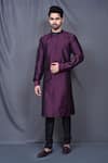 Buy_Arihant Rai Sinha_Purple Kurta Silk Blend Plain And Black Pant Set _at_Aza_Fashions