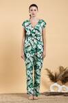 Buy_Divi By Sonal Khandelwal_Green Cotton, Poplin V-neck Wild Apple Print Jumpsuit _at_Aza_Fashions