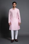 Buy_Raghavendra Rathore Jodhpur_Pink Chanderi Silk Embroidered Thread Floral Woven Kurta _at_Aza_Fashions