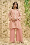 Buy_Aariyana Couture_Peach Kurta-organza And Pant- Viscose Jaal Kurta & Flared Set  _at_Aza_Fashions