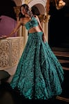 Buy_Seema Gujral_Green Net Embroidered Sequins One Shoulder Bridal Lehenga Set  _Online_at_Aza_Fashions