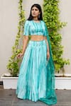 Buy_Cupid Cotton_Blue , Cotton, Organza Embroidery Round Tie Dye Pattern Lehenga Set _at_Aza_Fashions