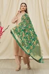 Buy_Khwaab by Sanjana Lakhani_Green Banarasi Art Silk Floral Pattern Dupatta _at_Aza_Fashions