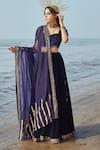 Buy_Monk & Mei_Blue Lehenga And Blouse Velvet Embroidered Sequin Sweetheart Neck Set _at_Aza_Fashions